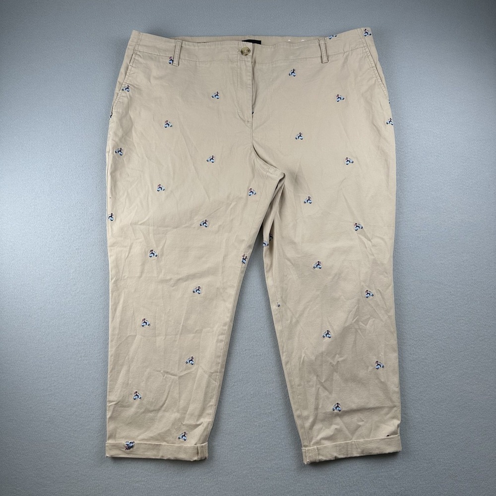 Talbots Relaxed Chino Pants Womens 20WP Tan Embroidered‎ Scooter Cuffed Stretch